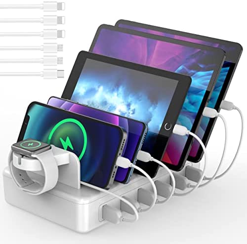 This 6 Port 50W Fast Multi Charger Organizer is the perfect solution for charging multiple devices! It’s equipped with a watch bracket and comes with 6 cables, making it ideal for charging your iPhone, iPad, Android Tablet, Watch, and other electronics. Enjoy the convenience of having all your devices charged in one place!